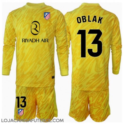 Camisa de Futebol Atletico Madrid Jan Oblak #13 Goleiro Equipamento Alternativo Infantil 2024-25 Manga Comprida (+ Calças curtas)